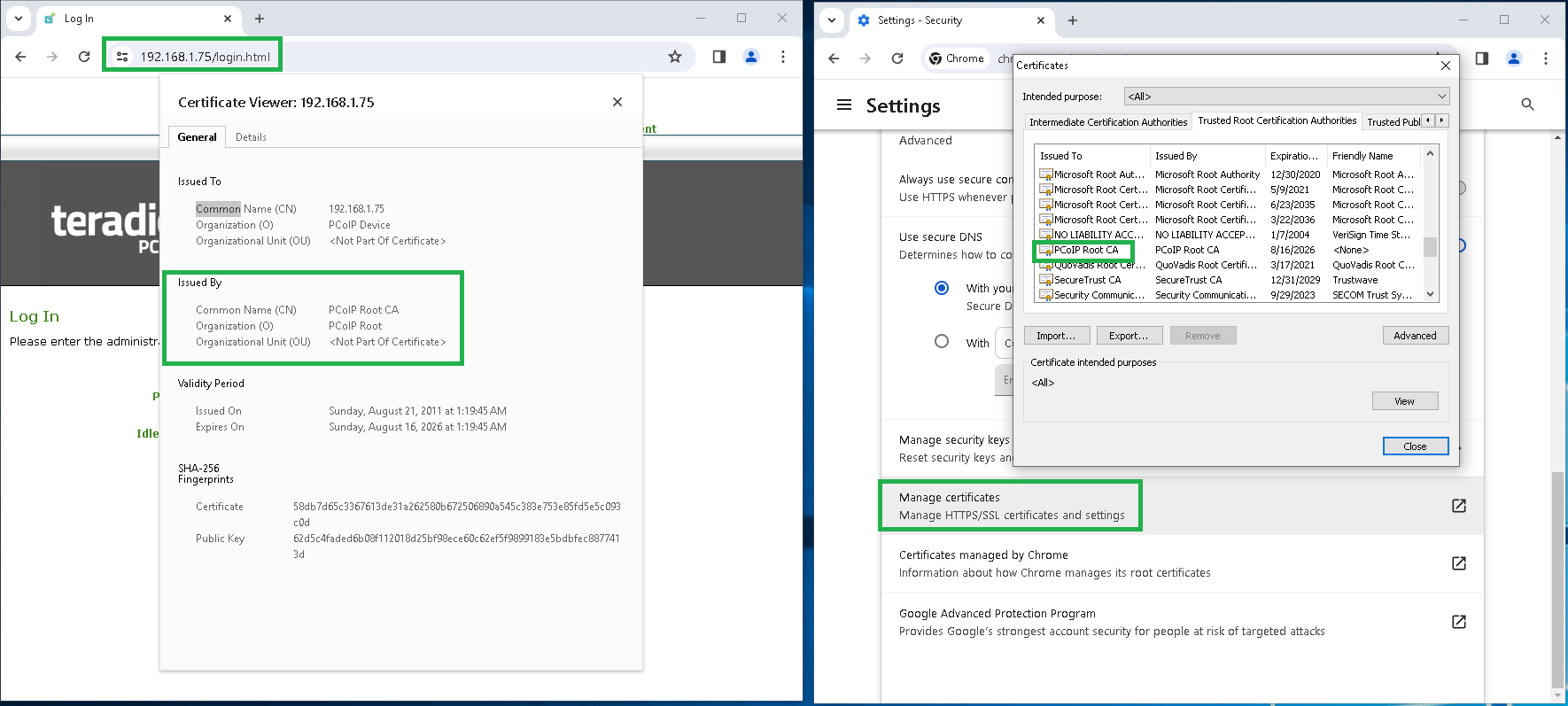 AWI showing secure connection