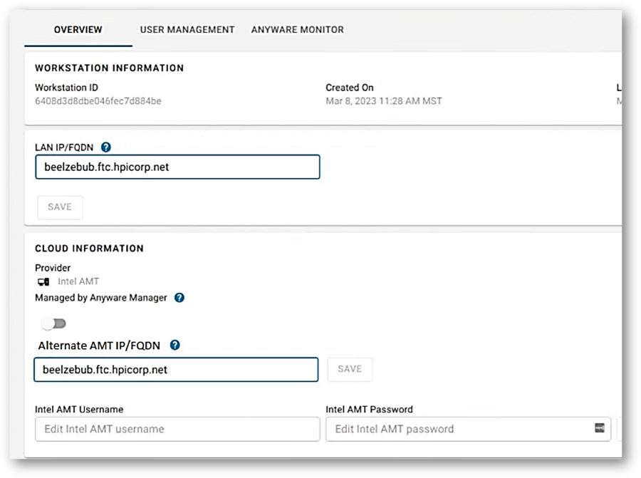 Anyware Manager screenshot - Alternate hostnames