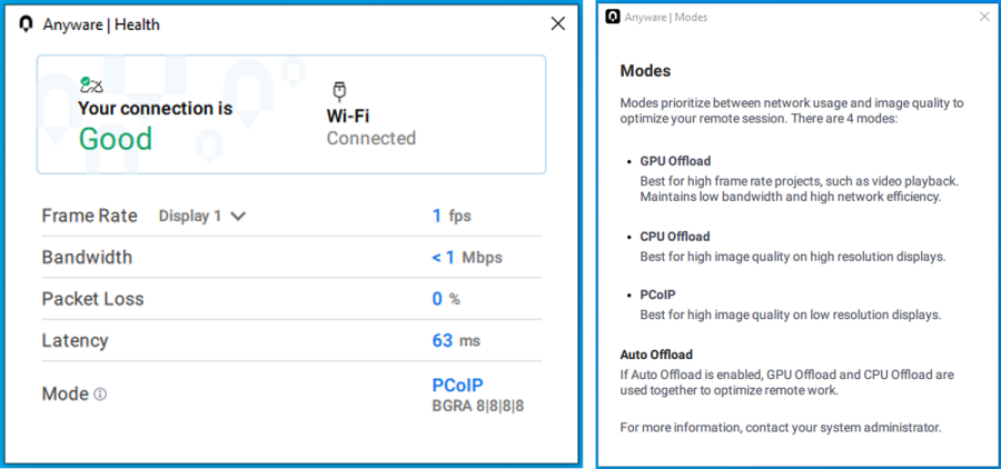 Connection Health Monitor with modes screenshot